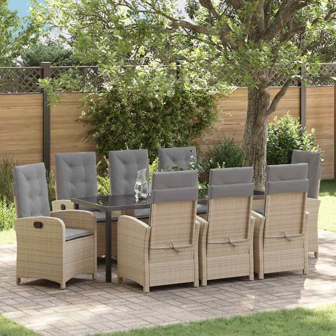 vidaXL - Tuin - Eettafel - Set - 9 - st - Beige - poly - rattan