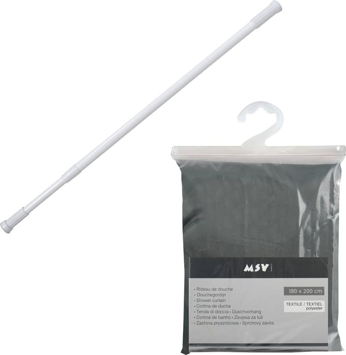 MSV Douchegordijn met ringen - donkergroen - polyester - 180 x 200 cm - incl ophangstang uitschuifbaar 70-120 cm