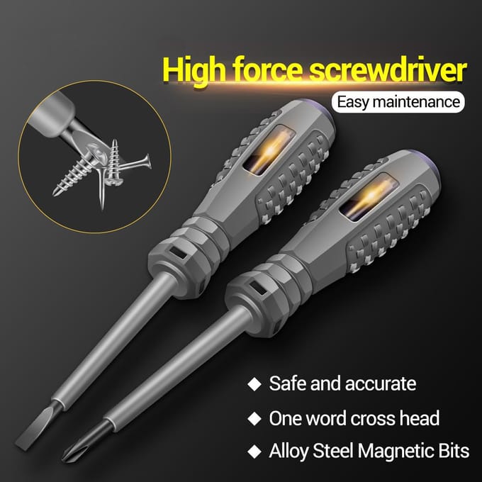 ANENG B04 2 pièces stylo testeur de tension électrique tournevis cruciforme à fente ampoule néon pointe de stylo magnétique 2 Pcs gris