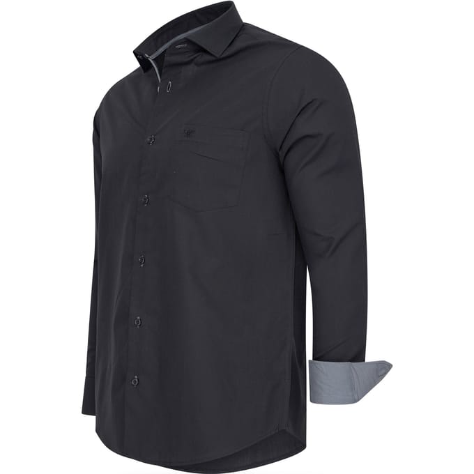 Cappuccino Italia - Heren Overhemden Overhemd Uni - Zwart - Maat XL