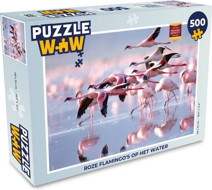 Puzzel Roze flamingo's op het water - Legpuzzel - Puzzel 500 stukjes