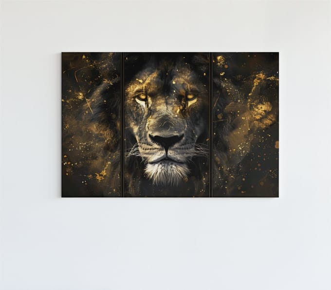 Canvas Schilderij - Leeuw - Bruin - Goud - 60x40x2 cm