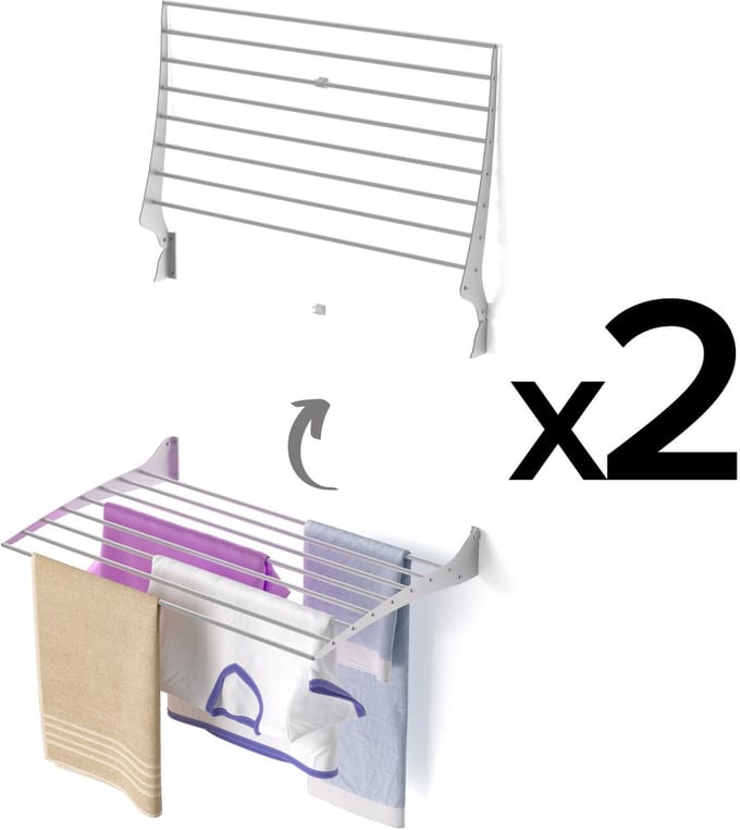 2x Foxydry Fold 82 cm wasdroogrek wandmontage clicksysteem - 82 x 50 x 10 cm