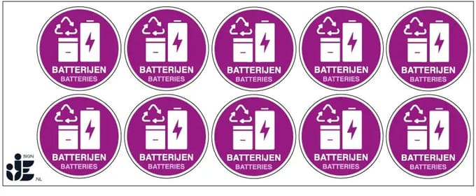 Batterijen afval sticker | 5 cm - 10 stuks per vel