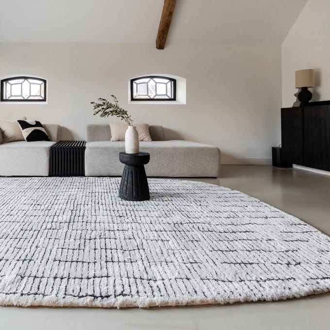 Vloerkleed Rectangle Edge Creme wit/Zwart - 160 x 230 cm - (M)