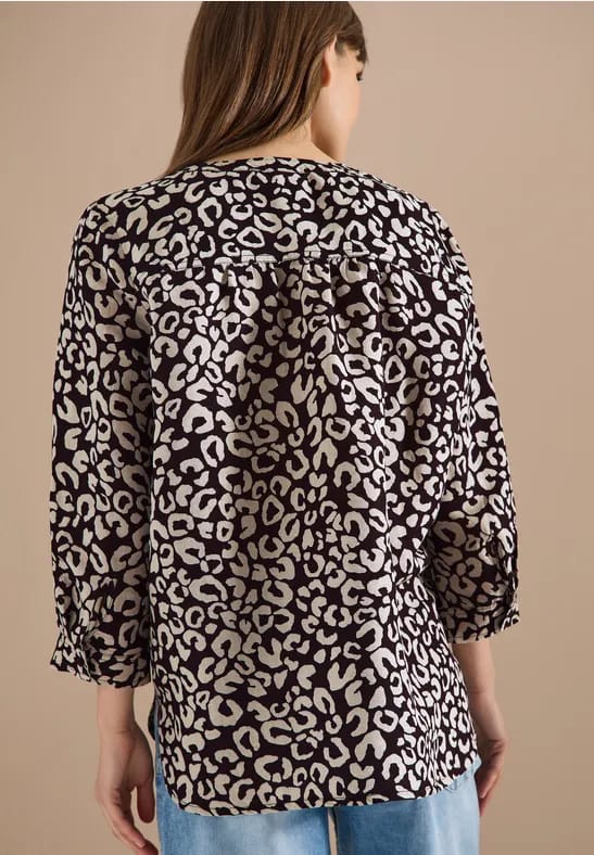 Blouse met leopatroon in linnenmix