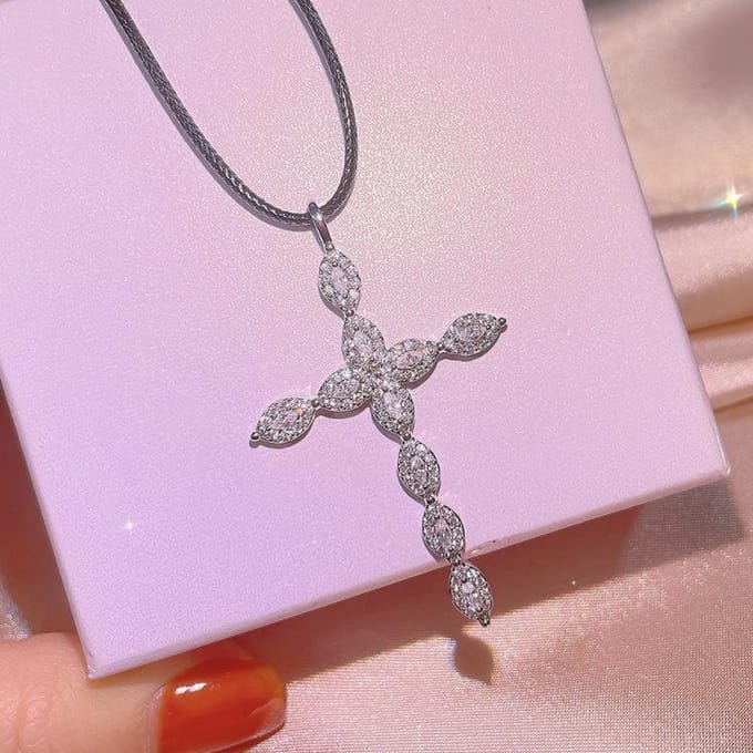 Minderheid Set Zirconia Kruis Ketting Eenvoudig Mode Trendy Ketting Hanger gray