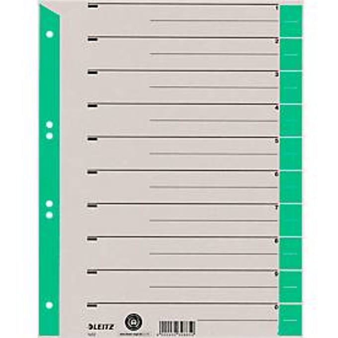 LEITZ® scheidingsbladen A4 1652, gebruik naar eigen inzicht, 100 stuks, groen