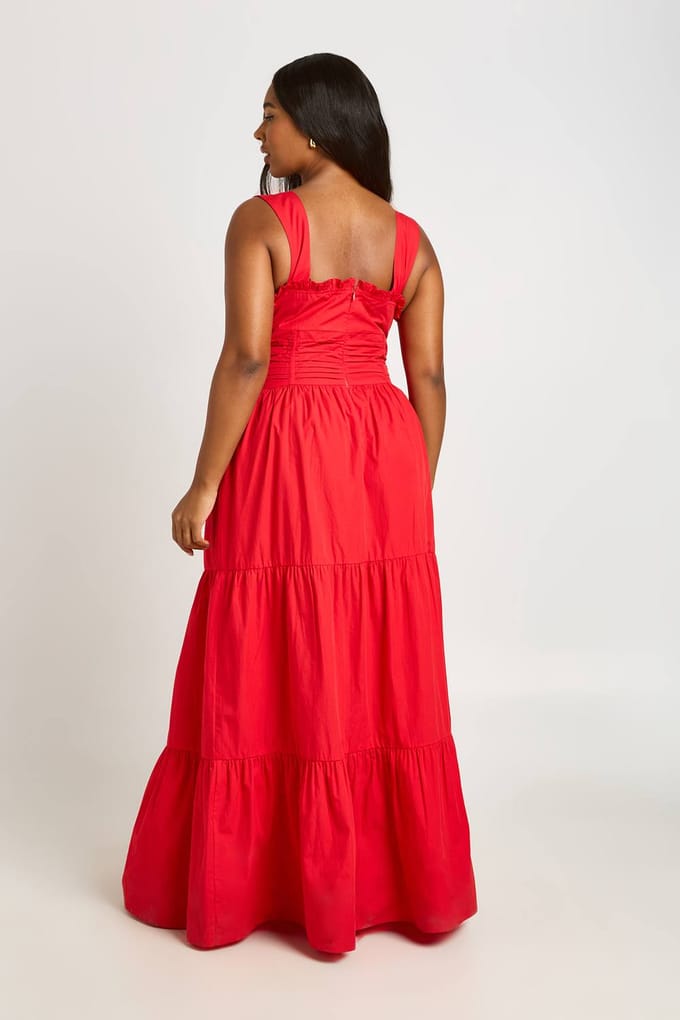 boohoo Dames Plus Gerimpelde Poplin Maxi Jurk | Rood | Maat: 46