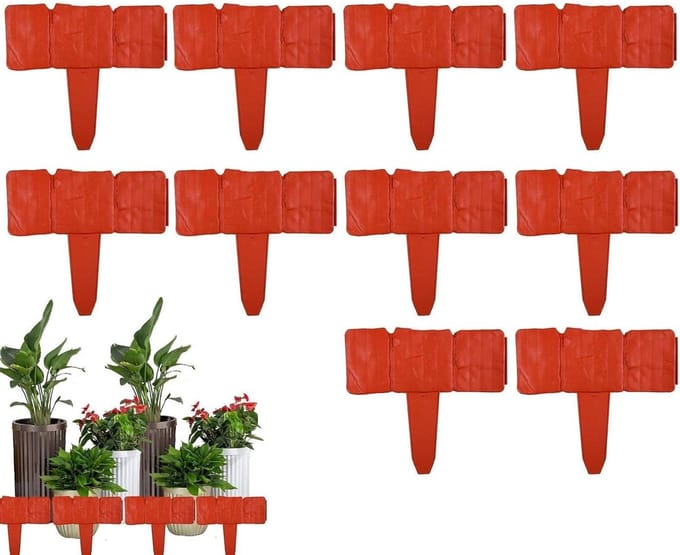 Stenen Borderrand - Kunststof Afscheiding - Tuin Decoratie - Moeiteloos Graafvrij - Set van 10 - Rood