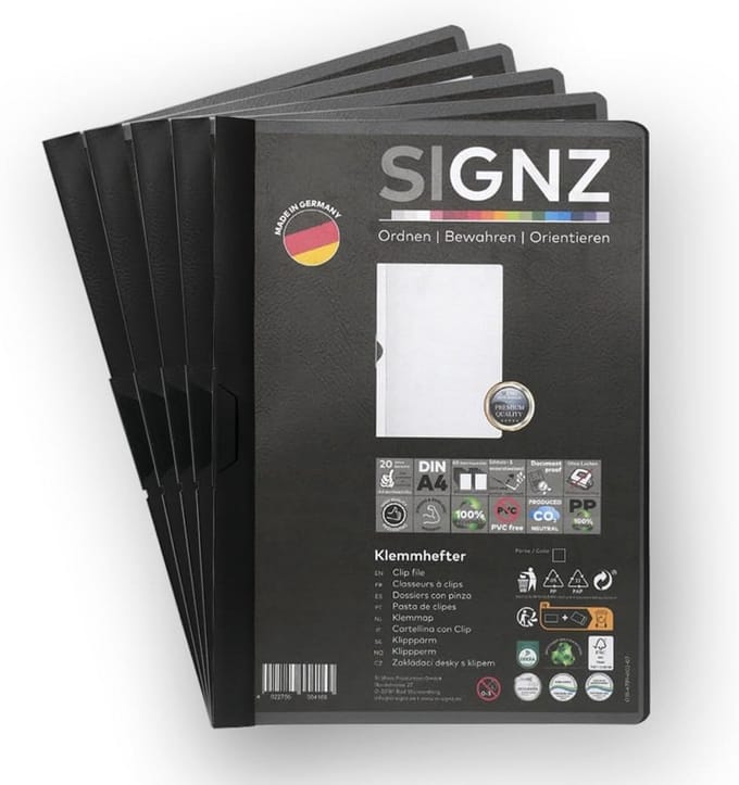 Klemmappen A4 - Documentmappen - Documenten Archiveren - CO2 Neutraal Geproduceerd - 5 Stuks - Zwart