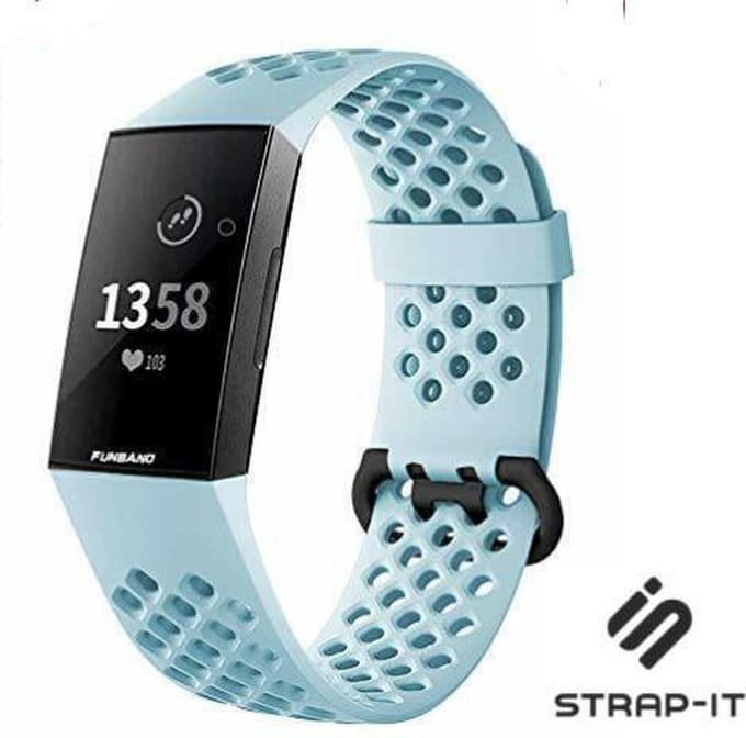Strap-it Siliconen bandje met gaatjes - geschikt voor Fitbit Charge 3 / Fitbit Charge 4 - mint - Maat: Maat S