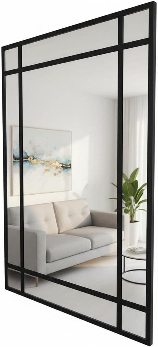 Industriële Wandspiegel Zwart Aluminium 120x80 cm - Deense Stijl