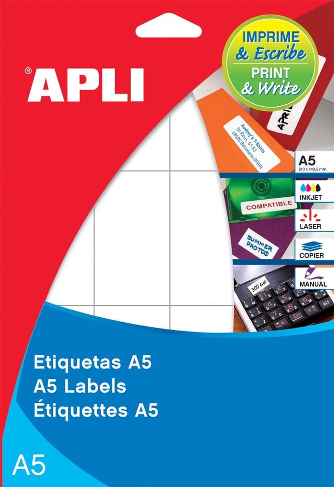 Apli witte etiketten Print & Write ft 13 x 40 mm (b x h), 750 stuks, 50 per blad (1862)