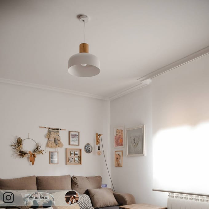 Lindby - hanglamp - 1licht - metaal, hout - H: 25 cm - E27 - wit, licht hout