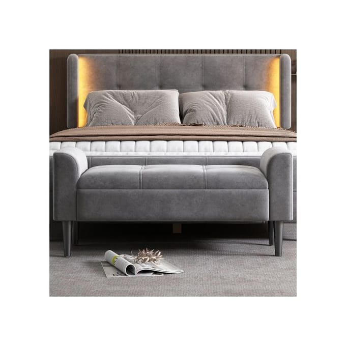 Bancs tapissés - MUVOE - Banc de lit - Gris - Accoudoirs confortables - Design élégant