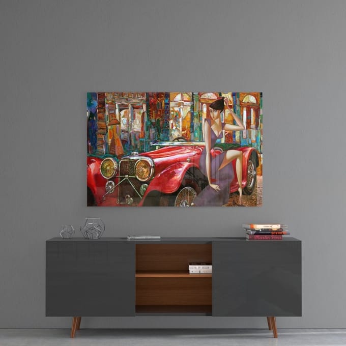 Glasschilderij - Oldtimer - 110x70 cm