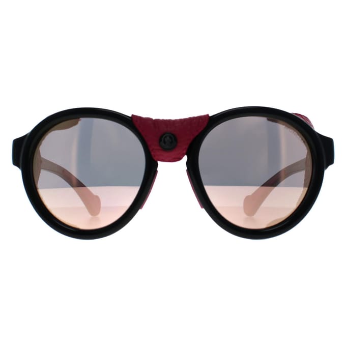 Moncler ML0046 01C glanzend zwart roze rookspiegel zonnebril