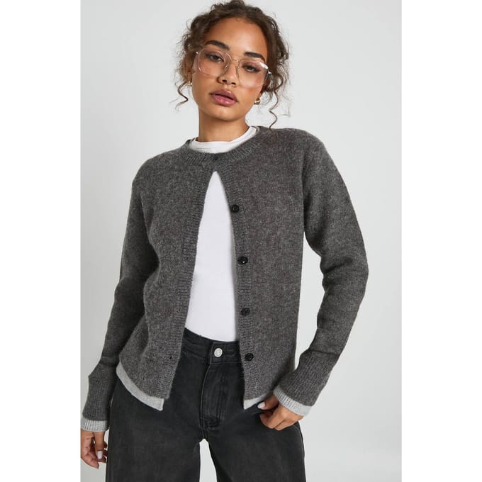boohoo Dames Gebreide cardigan met dubbele knoopopeningen | Grijs | Maat: Medium
