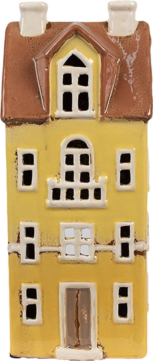 Clayre & Eef Waxinelichthouder Huis 11x9x25 cm Geel Bruin Keramiek