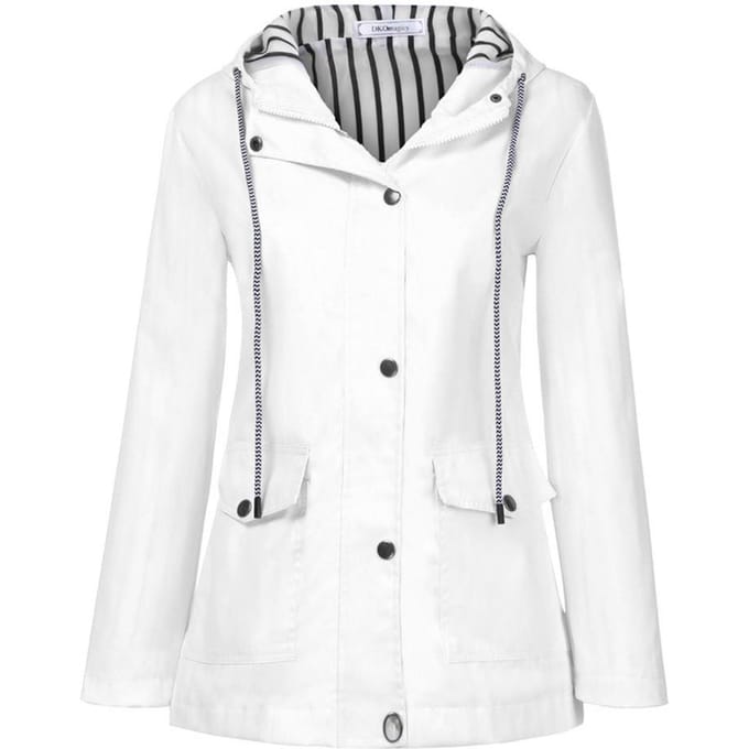Vrouwen Mode Effen Regenjas Outdoor Plus Waterdichte Capuchon Regenjas Winddicht M wit