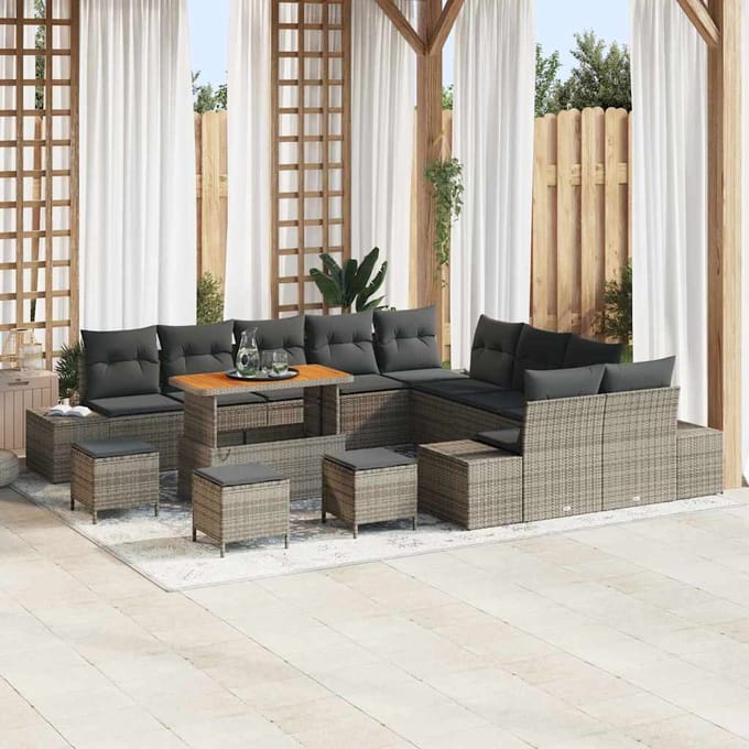 vidaXL - Tuinbank - Set - 14 - st - 13-zits - Grijs - Poly - rattan