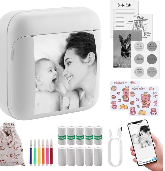 DnA® Mini Printer - Fotoprinter - Fotoprinter Voor Smartphone - Labelprinters - Wit - 9cm x 9cm x 4cm
