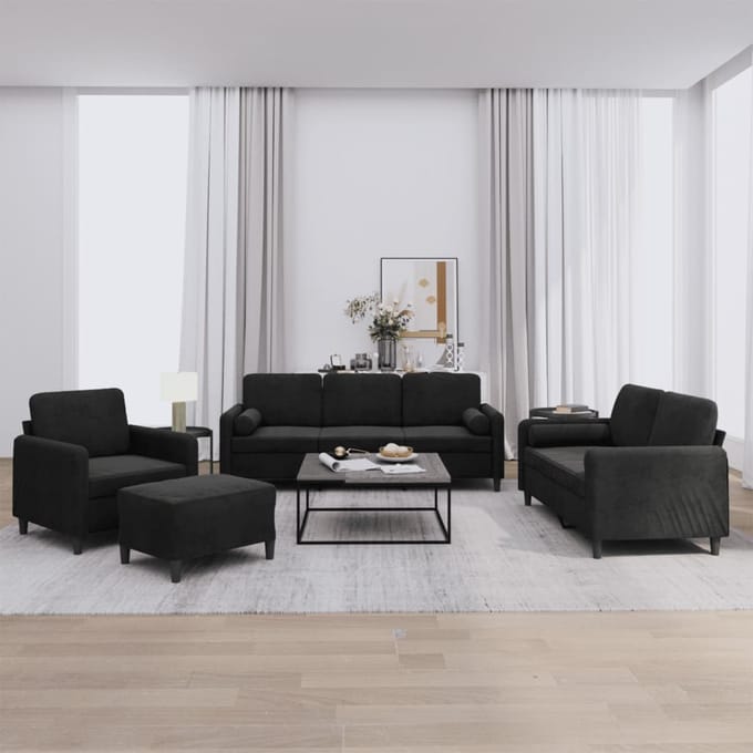 vidaXL - 4-delige - Loungeset - met - kussens - fluweel - zwart