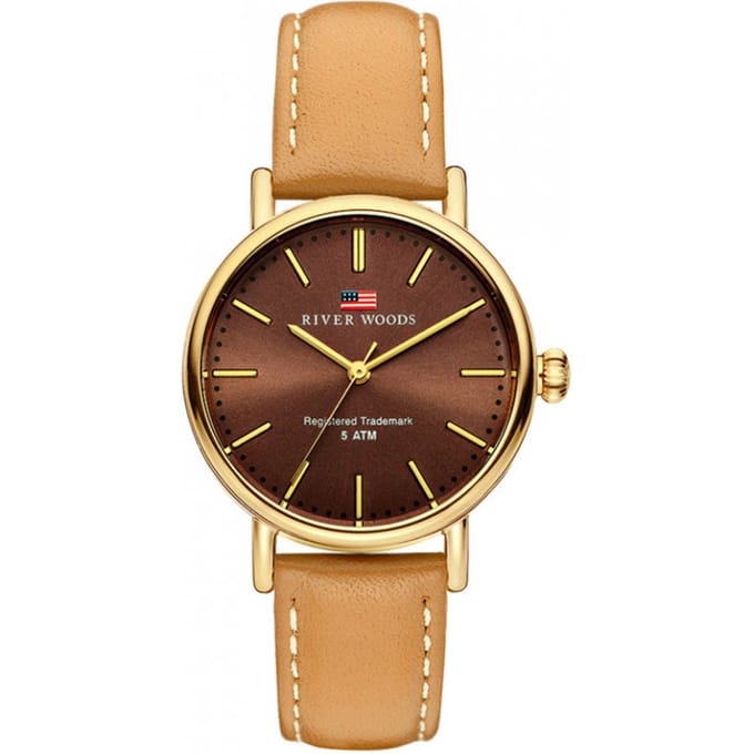 River Woods Oswego RW340016 Horloge - Leer - Bruin - Ø 34 mm