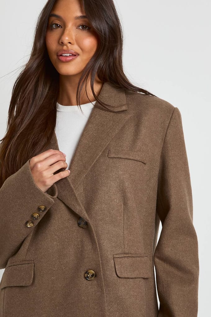 boohoo Dames Wollen oversized getailleerde blazer | Mokka | Maat: 36