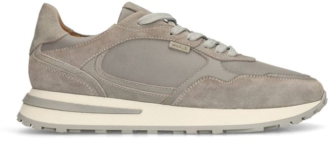 Manfield - Heren - Grijze leren sneakers met suède details - Maat 40