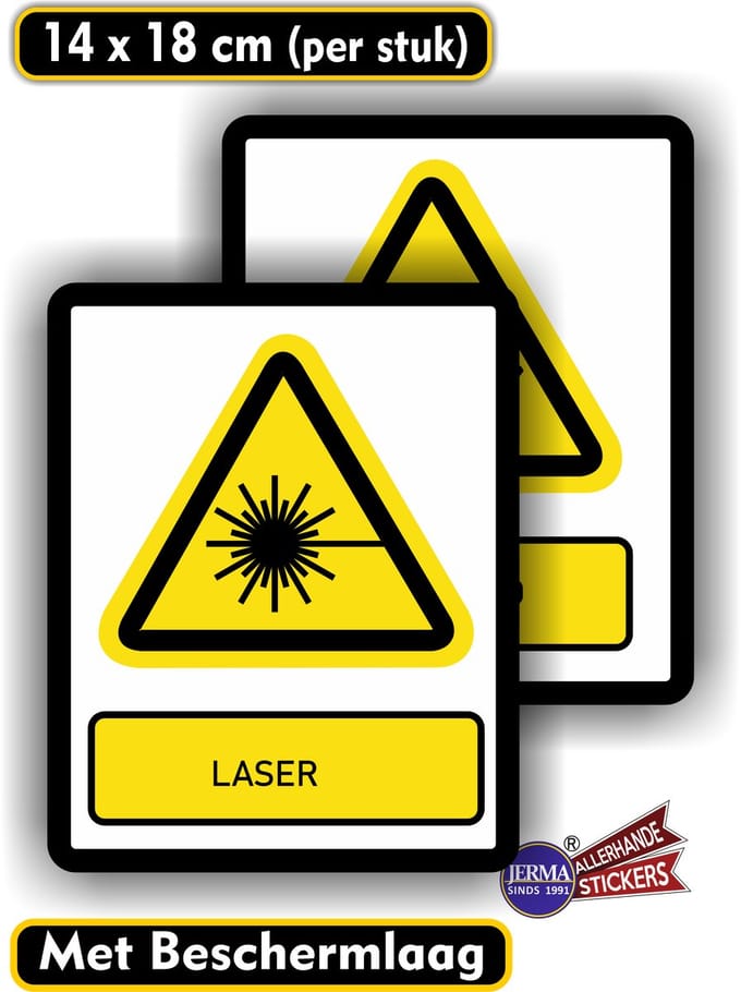 Jerma - Laserstraal - Stickers - set 2 stuks - 14 x 18 cm - ISO 7010 - Weerbestendig - Zelfklevend