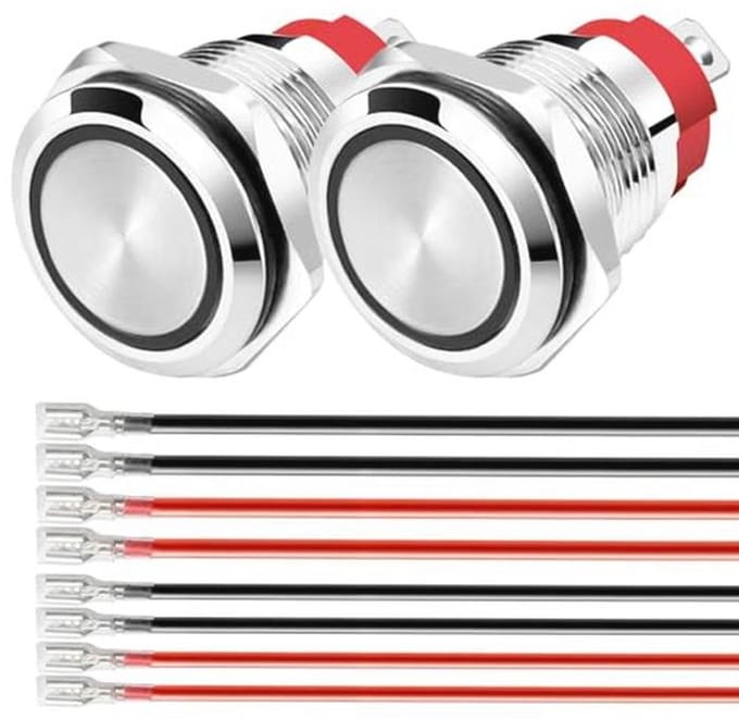 Vergrendelbare Blauwe LED Waterdichte Drukknop 12-24VDC - 16mm RVS Drukknopschakelaar