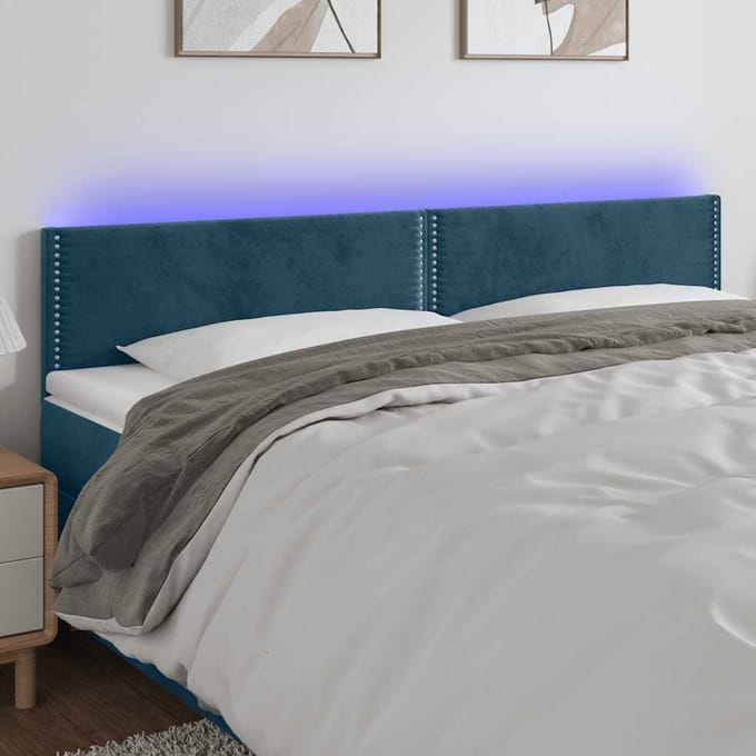 vidaXL Hoofdbord LED 200x5x78/88 cm fluweel donkerblauw