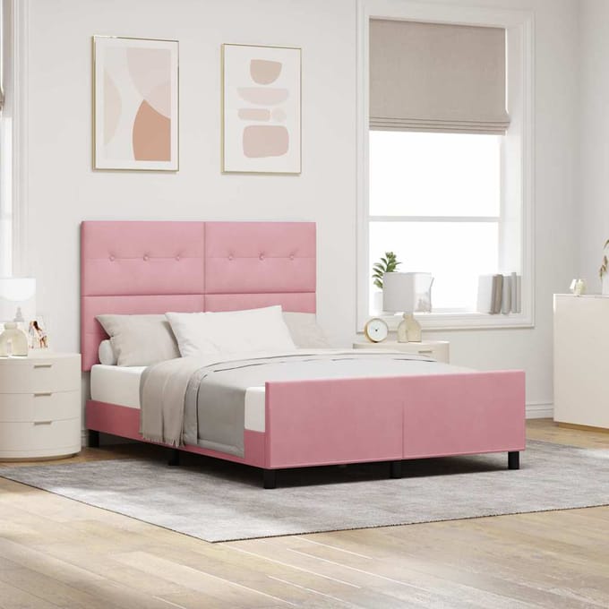 vidaXL - Boxspring - bed - met - hoofdeinde - Roze - 140 - x - 200 - cm - Fluweel