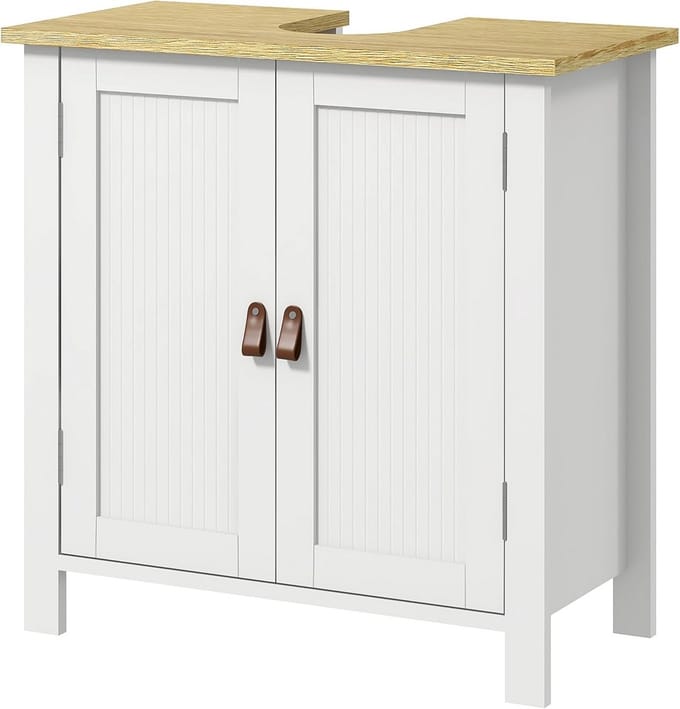 Wastafelonderkast Badkamer 60x30x60 cm Wit met 2 deuren en Verstelbare Plank