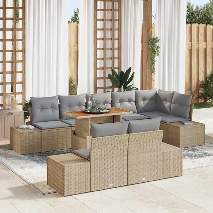 vidaXL - Tuinbank - Set - 9 - st - Beige - poly - rattan