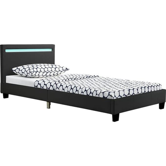 Gestoffeerd Bed Verona - 90 x 200 cm - Zwart - LED Verlichting
