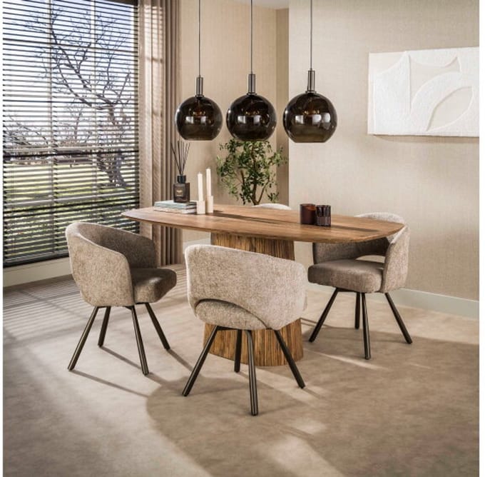 Eettafel Wave Deens ovaal kolompoot mangohout 180x90 cm - Zandkleur