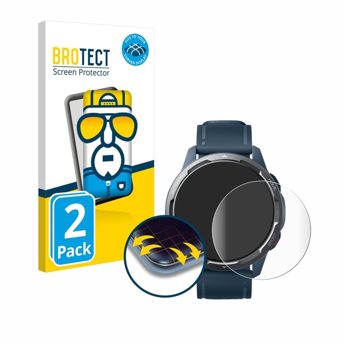 BROTECT - Screenprotector voor Xiaomi Watch S1 Active - Folie Beschermfolie transparant volledig dekking - 2 Stuks