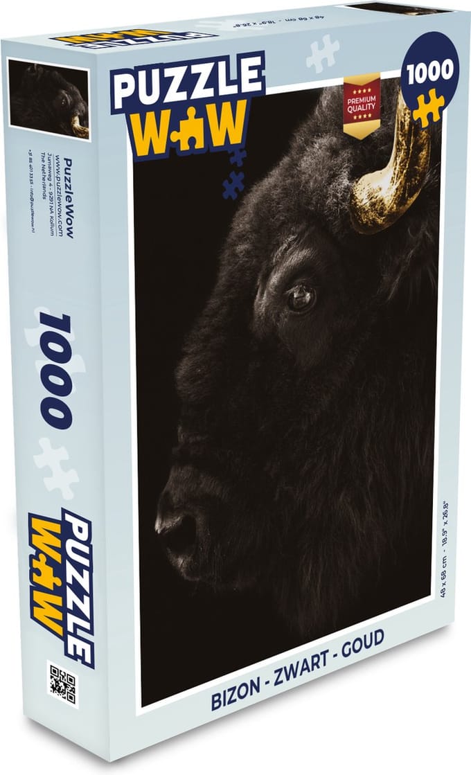 Puzzel Bizon - Zwart - Goud - Legpuzzel - Puzzel 1000 stukjes volwassenen