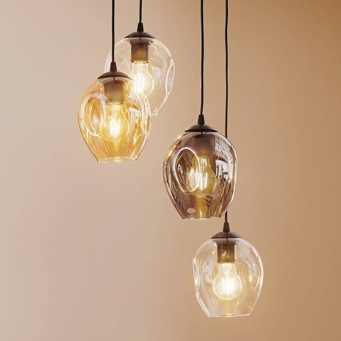 EMIBIG LIGHTING Hanglamp Starla rond 4-lamps grafiet/amber/helder