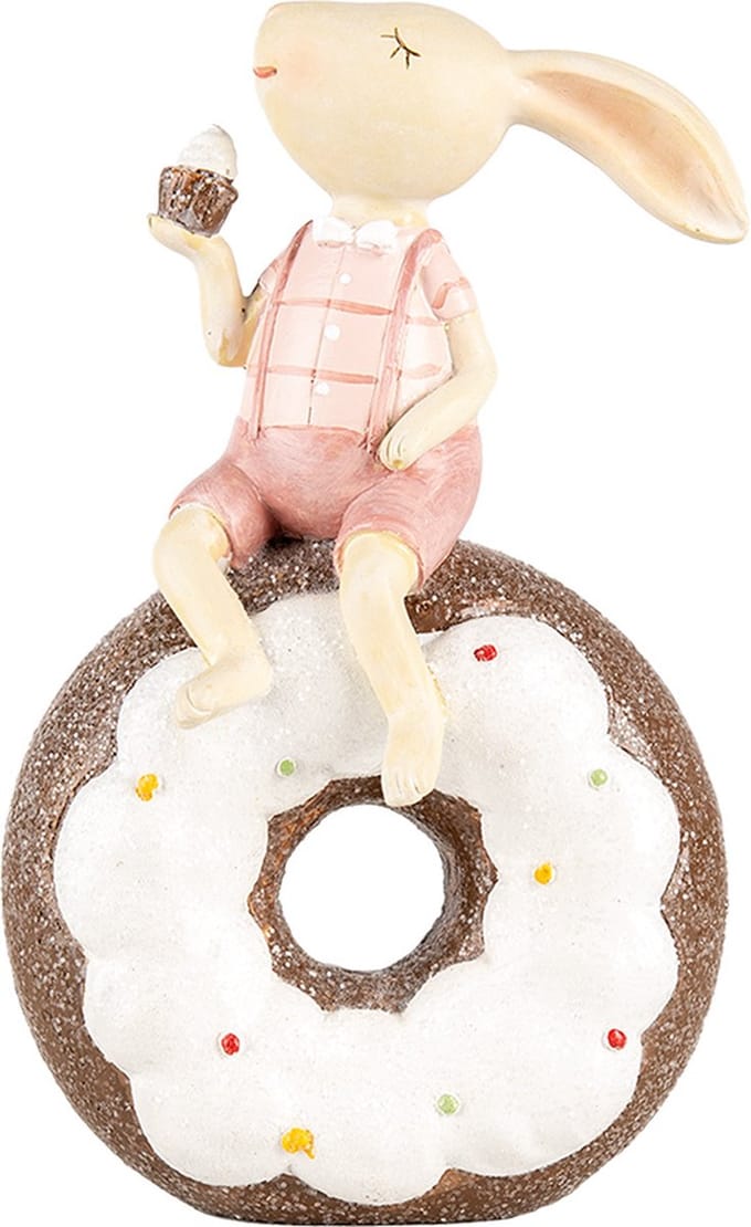 Clayre & Eef Decoratie Beeld Konijn 17 cm Beige Roze Kunststof