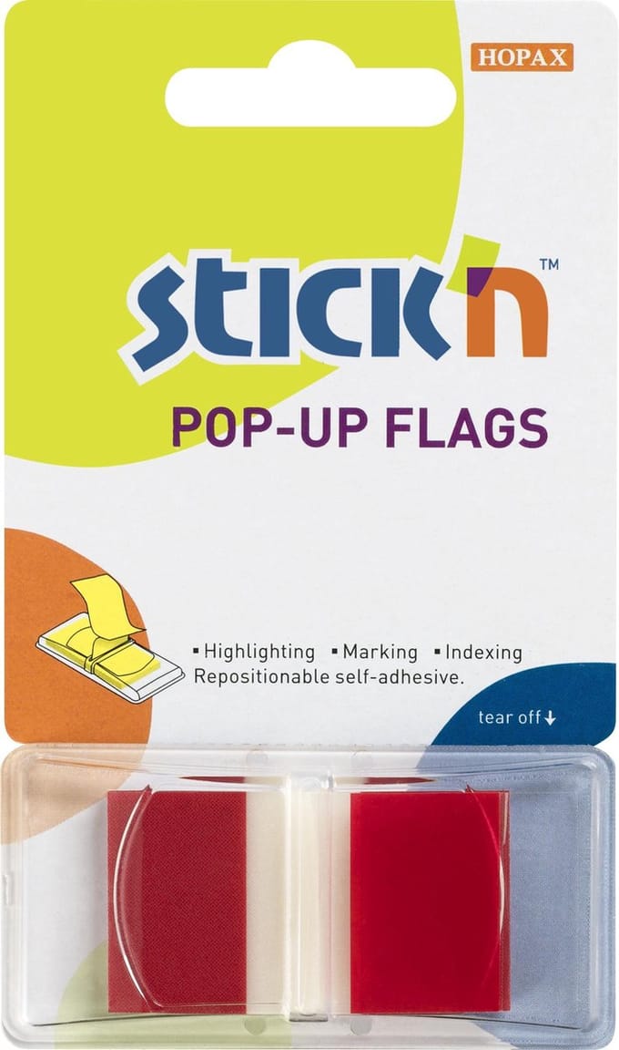 Stick'n Index Tabs - 45x25mm - Neon Rood - Transparant - Rechthoekig - 50 Sticky Notes