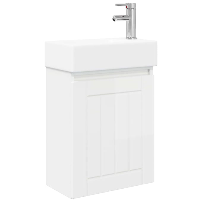 vidaXL - Badkamermeubel - met - kraan - Hoogglans - Wit - 45,5 - x - 25,5 - x - 84 - cm
