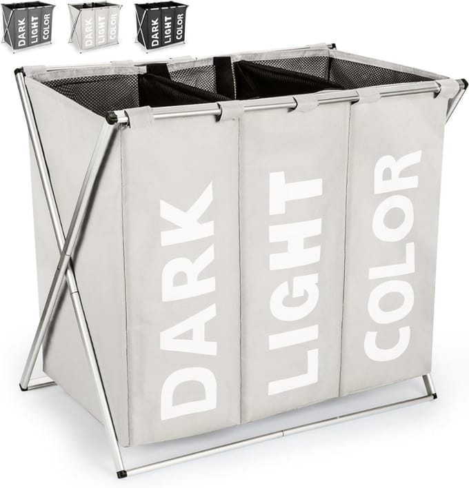 CLVP® Wassorteerder 3 Vaken - Wasmand - Wassorteerder - Lichtgrijs