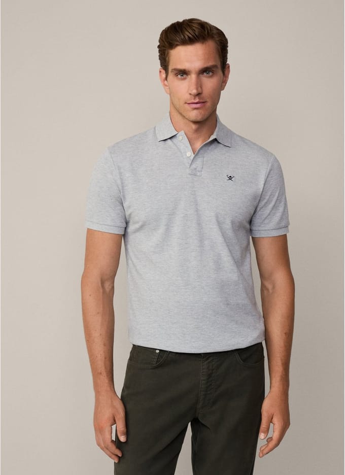 Hackett London Cotton pique polo shirt - light grey marl
