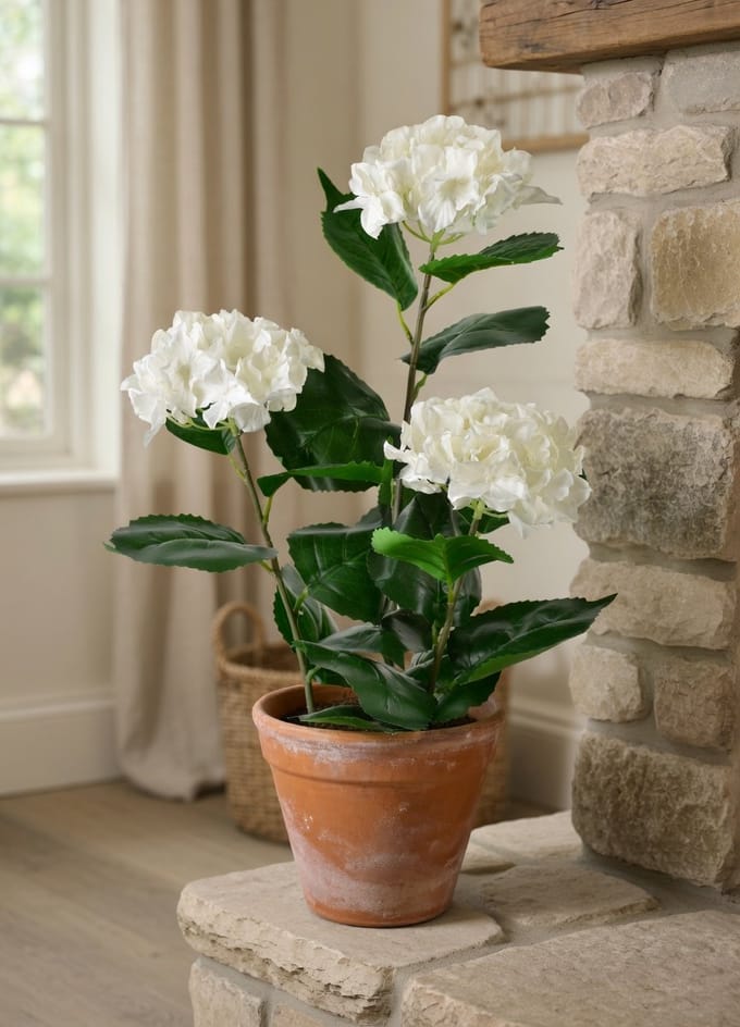 Kunstplant hortensia wit in pot 1,5x8,5x51cm