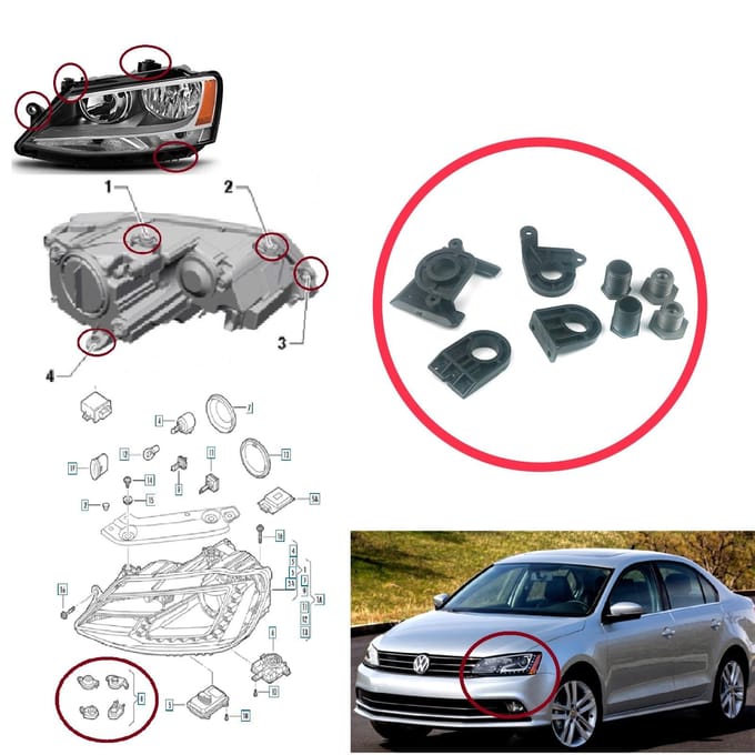 BHL528 Koplamp Houder Montage Reparatie Beugel Lipjes Set Linker Kant voor VW Jetta MK6 A6 5C6 2010-2018 5C7998225
