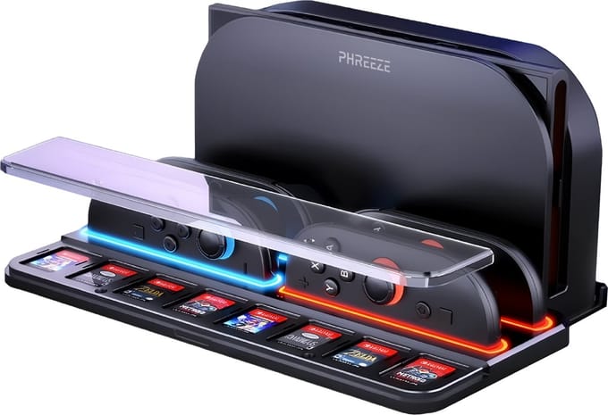Phreeze oplaadstation geschikt voor Nintendo Switch 2 - Dock Organizer - Oplader geschikt voor 4 Joy Con, Switch 2 Controllers - Spellen Opslag - Docking Station
